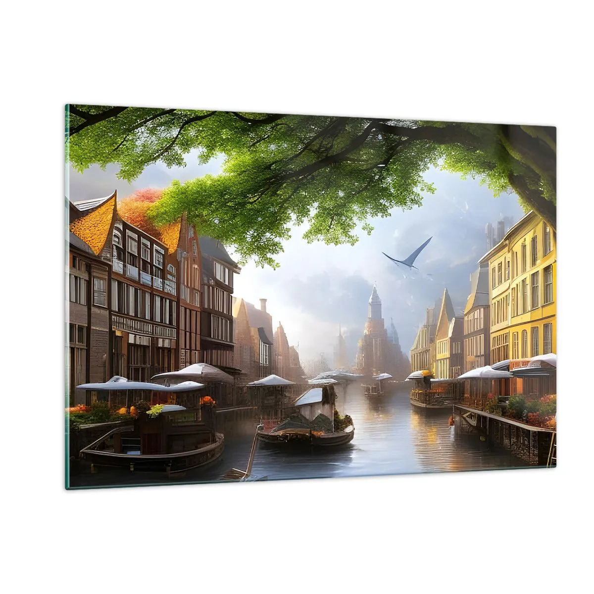 Schilderen op glas - Hollands stadsbeeld - 120x80 cm