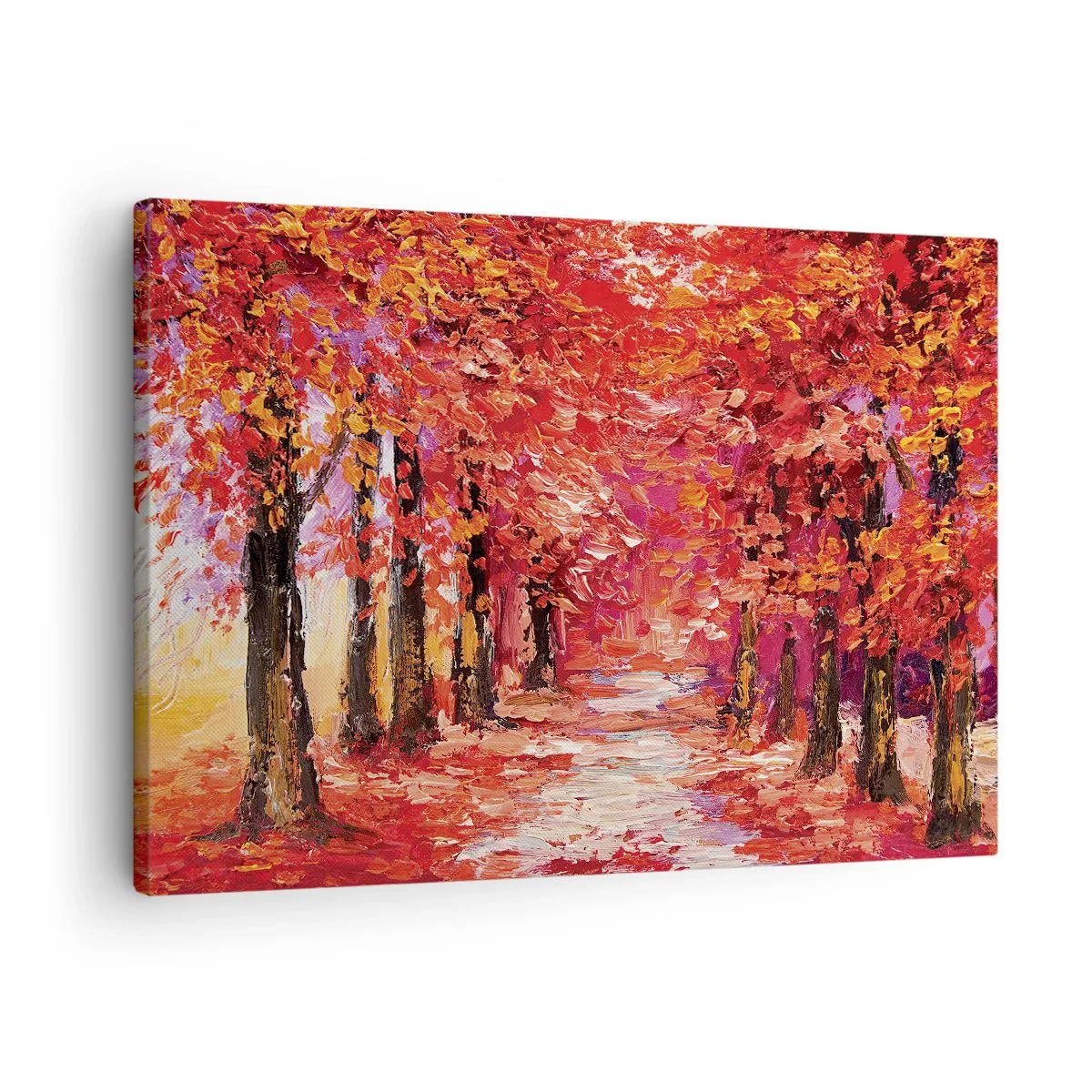 Schilderen op canvas - Een pittoresk steegje in herfstkleuren in impressionistische stijl - 70x50cm - Herfst impressie - Moderne wanddecoratie voor woonkamer en slaapkamer ARTTOR