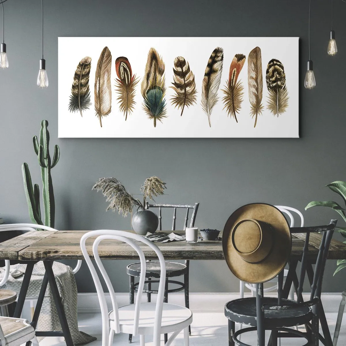 Schilderen op canvas - Een gevederde variatie - 100x40 cm