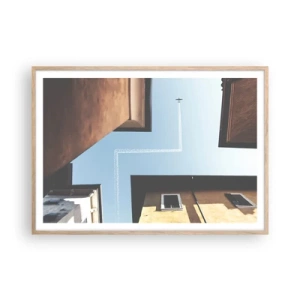 Een poster in een licht eiken lijst - Boven het doolhof van de stad - 100x70 cm