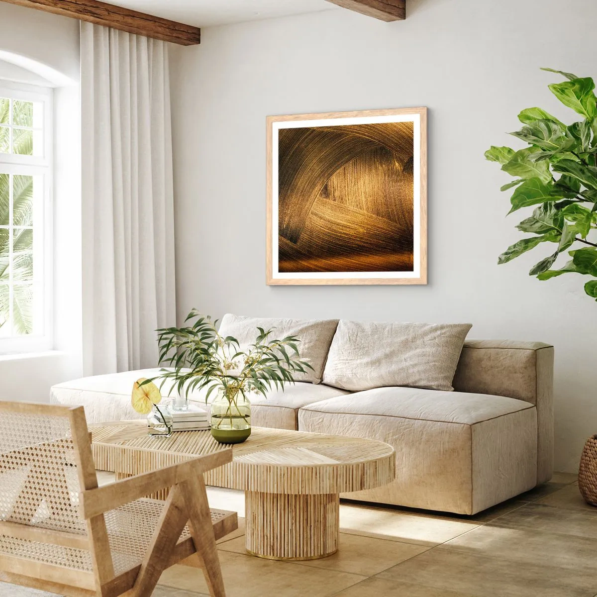 Een poster in een licht eiken lijst - In een gouden doolhof - 50x50 cm