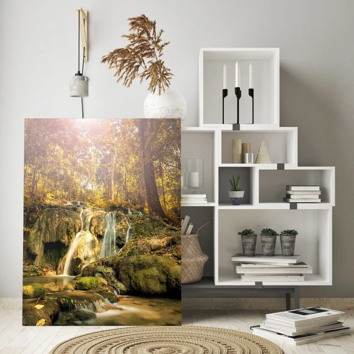 Schilderen op glas - Boscascade in het groen - 50x70 cm