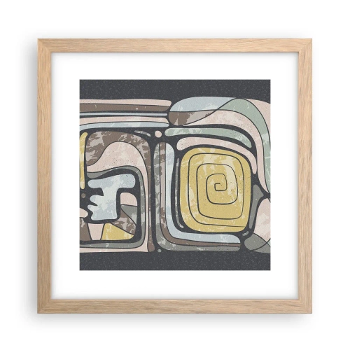 Een poster in een licht eiken lijst - Abstractie in de precolumbiaanse geest - 30x30 cm