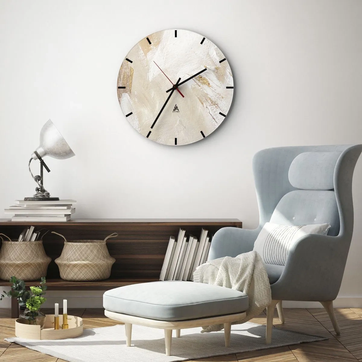Wandklok - Klok - Beige en witte verfcompositie met penseeltextuur - 30x30cm - Pastelkleurige compositie - Moderne wanddecoratie voor woonkamer, keuken en slaapkamer ARTTOR