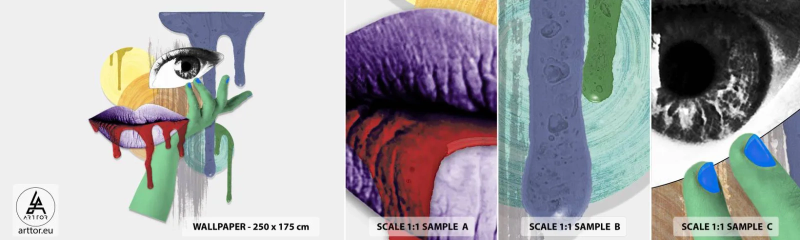 Fotobehang Monster Zelfklevend Deluxe Sticker - Een gedeconstrueerd portret - Abstractie, Deel, Oog - 100x30 cm