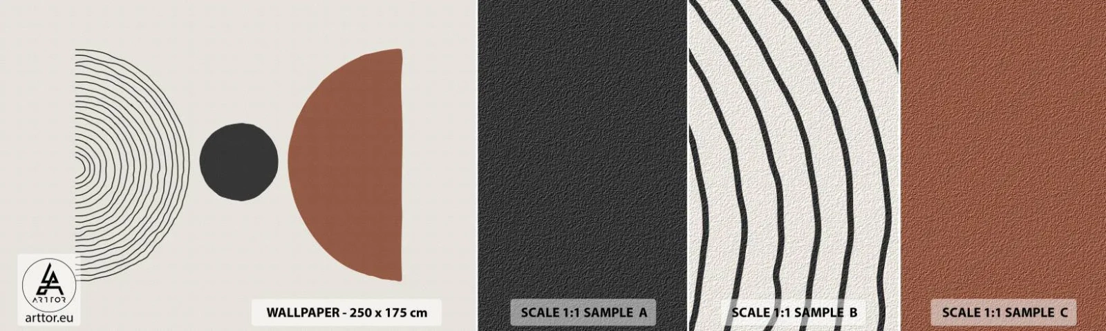 Fotobehang Monster Zelfklevend Deluxe Sticker - Het middelpunt van de aandacht - Abstractie, Deel, Halve cirkels - 100x30 cm