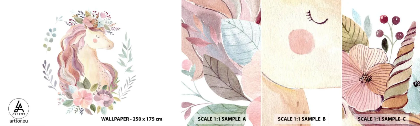 Fotobehang Staaltje Standard Eco - Een uitnodiging in de wereld van sprookjes - Eenhoorn, Meisjesachtig, Voor kinderen - 100x30 cm