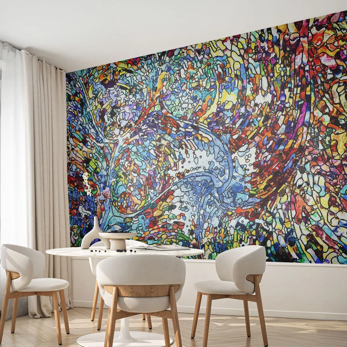 Zelfklevend Fotobehang Deluxe Sticker - Glas in lood druppel - Abstractie, Deel, Grafisch - 250x175 cm