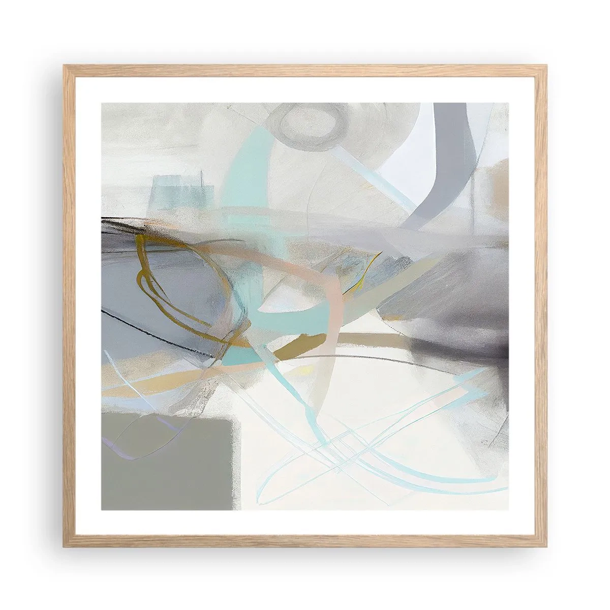 Een poster in een licht eiken lijst - Mistige abstractie - 60x60 cm