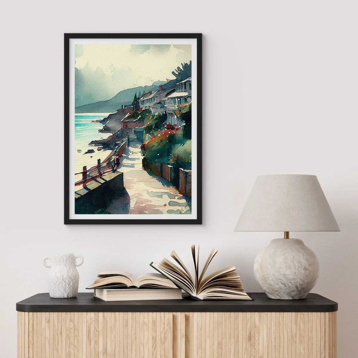 Poster in een zwarte lijst - Mediterrane stad - 61x91 cm