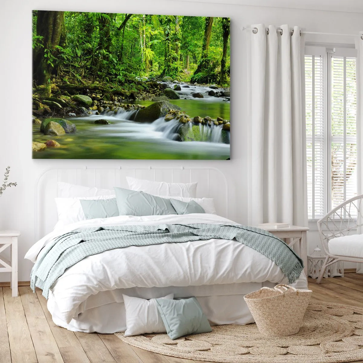 Schilderen op canvas - Een beek in een weelderig tropisch bos - 70x50cm - Zwemmen in een zee van groen - Moderne wanddecoratie voor woonkamer en slaapkamer ARTTOR