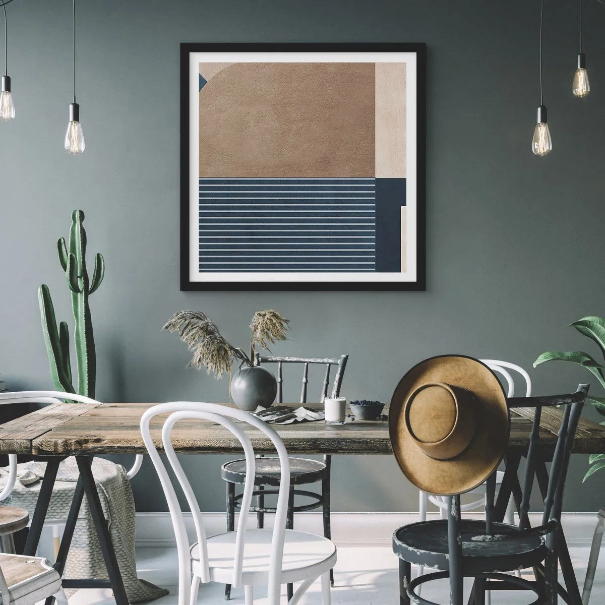 Poster in een zwarte lijst - Een compositie van eenvoud en rondheid - 30x30 cm