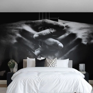 Fotobehang Premium Sand - Gebed van de kunstenaar - Gitarist, Musicus, Gitaar - 100x70 cm