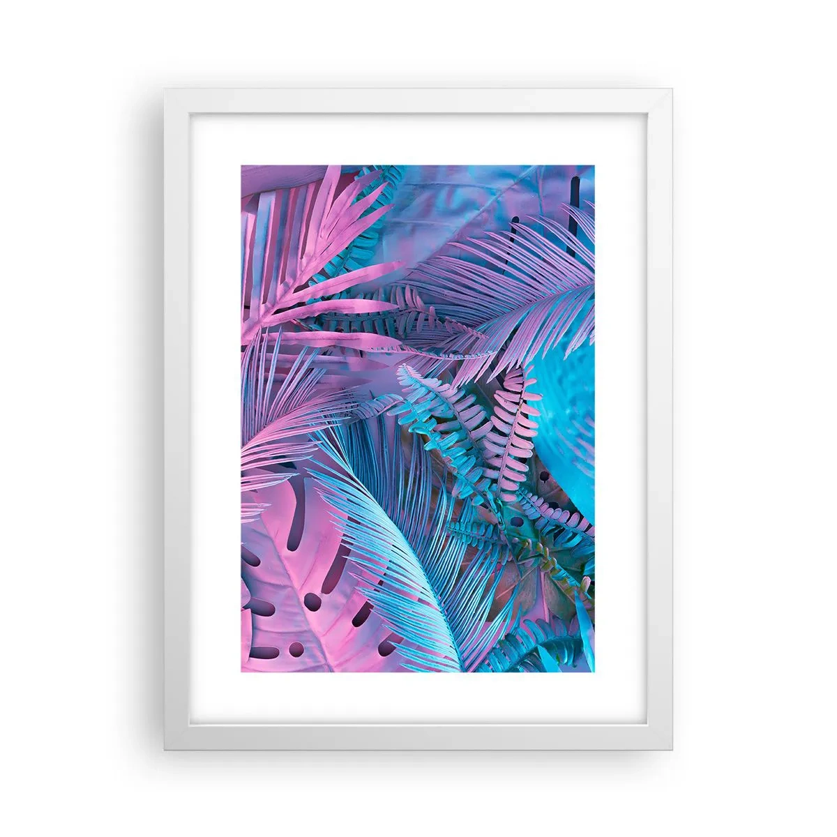Poster in een witte lijst - Tropen in roze en blauw - 30x40 cm
