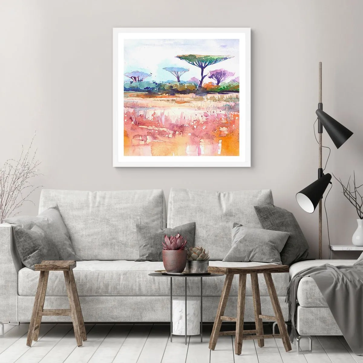 Poster in een witte lijst - Savanne kleuren - 60x60 cm