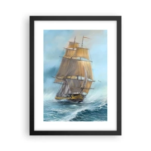 Poster in een zwarte lijst - Haasten over de golven - 30x40 cm
