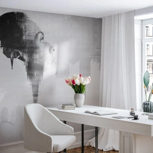 Fotobehang Standard Eco - Aan beide zijden van het glas - Abstractie, Het gezicht van de vrouw, Architectuur - 350x256 cm