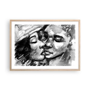 Een poster in een licht eiken lijst - Een teder moment - 70x50 cm