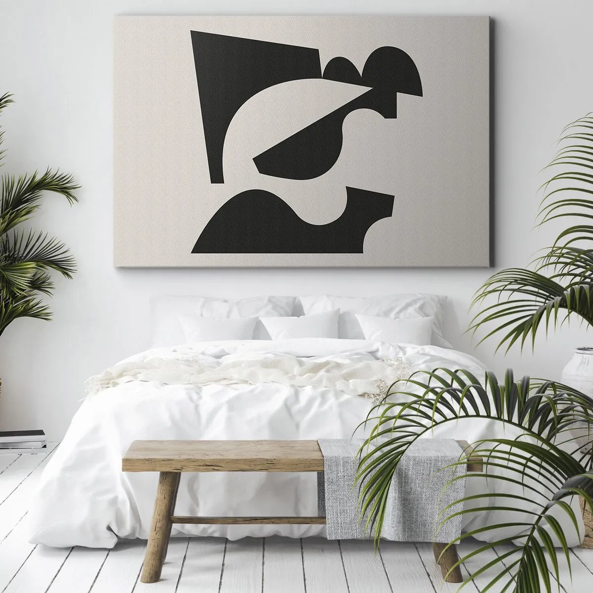 Schilderen op canvas - Abstracte geometrische compositie in zwart-wit - 70x50cm - Voor zelfassemblage - Moderne wanddecoratie voor woonkamer en slaapkamer ARTTOR