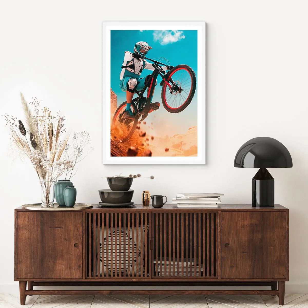 Poster in een witte lijst - Fiets waanzin demon - 70x100 cm