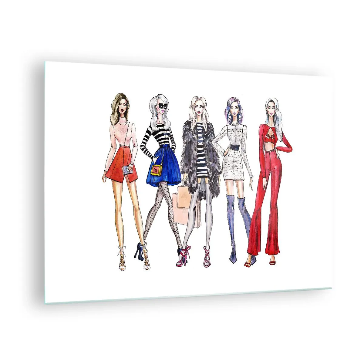 Schilderen op glas - Modieuze personages in stijlvolle outfits in de illustratie - 70x50cm - Elke week Fashion Week - Moderne wanddecoratie voor woonkamer en slaapkamer ARTTOR