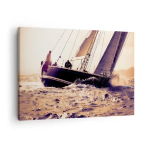 Schilderen op canvas - Een jacht op een stormachtige zee in het licht van de ondergaande zon - 70x50cm - Zeil, matroos - Moderne wanddecoratie voor woonkamer en slaapkamer ARTTOR