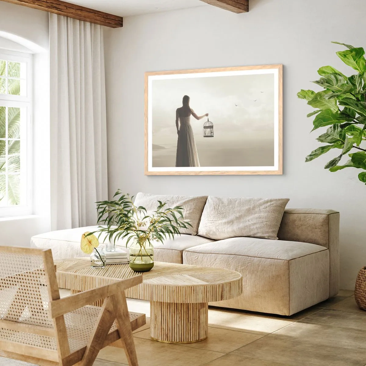 Een poster in een licht eiken lijst - Wees vrij - 50x40 cm