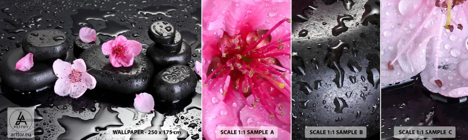 Fotobehang Staaltje Standard Eco - En de steen valt uit het hart - Bloemen, Azië, Spa - 100x30 cm