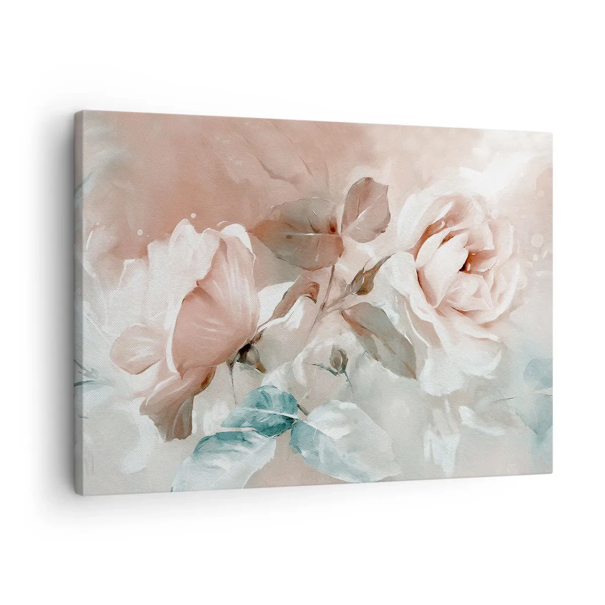 Schilderen op canvas - Delicate rozen in pasteltinten op een lichte achtergrond - 70x50cm - De geest van de romantiek - Moderne wanddecoratie voor woonkamer en slaapkamer ARTTOR