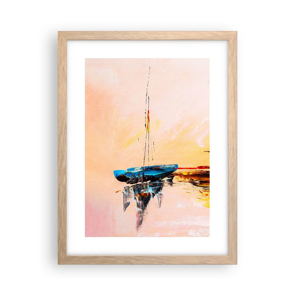 Een poster in een licht eiken lijst - Avond in de jachthaven - 30x40 cm
