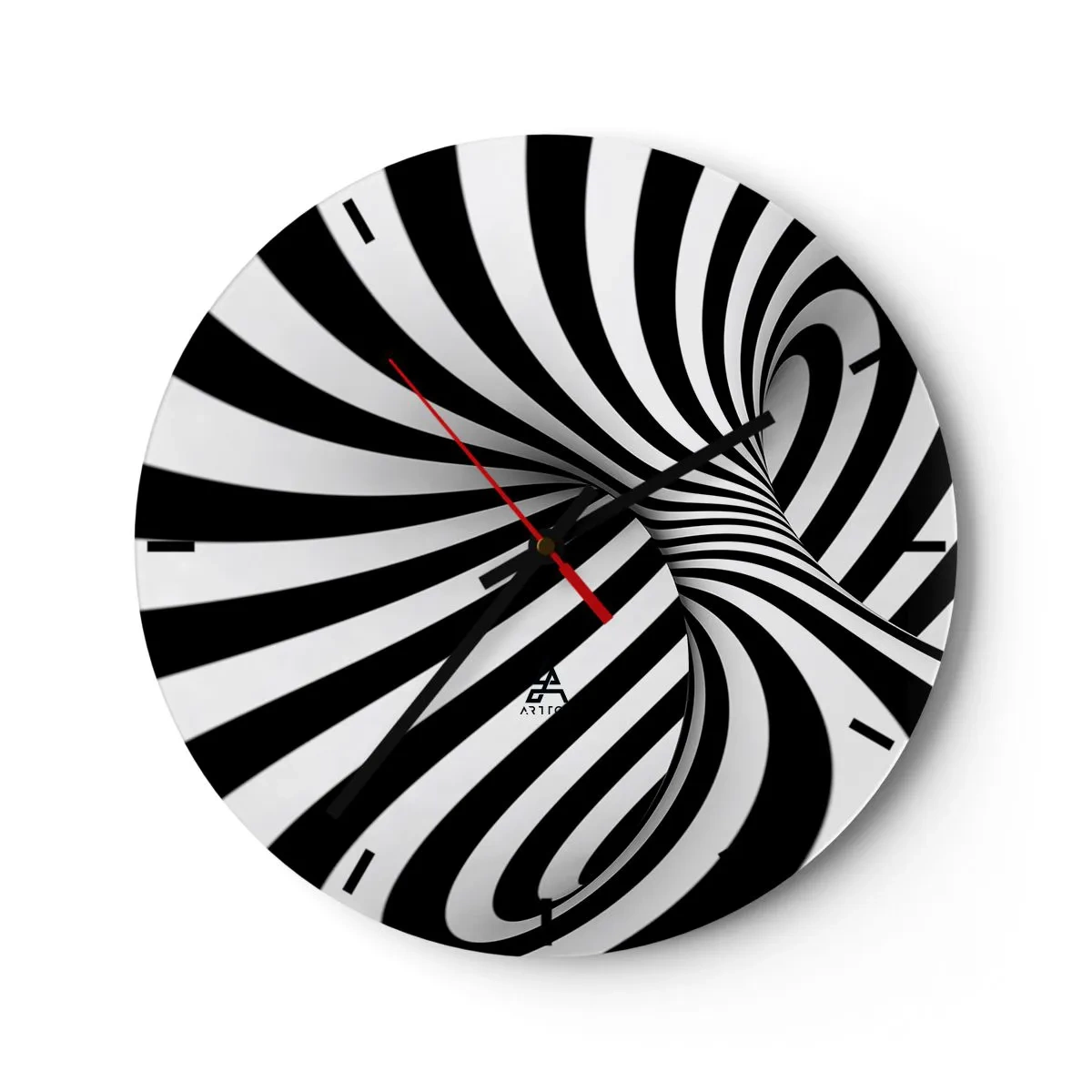 Wandklok - Klok - Zwart-witte abstracte optische tunnel - 30x30cm - Compositie: dansende ruimte - Moderne wanddecoratie voor woonkamer, keuken en slaapkamer ARTTOR