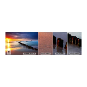 Fotobehang Monster Premium Canvas - Luister naar de stilte - Landschap, Zonsondergang, Strand - 100x30 cm