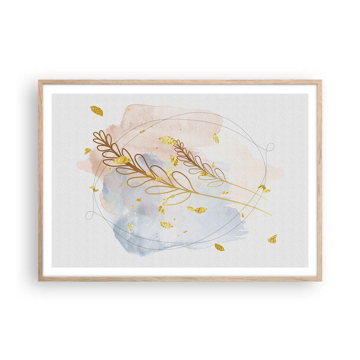 Een poster in een licht eiken lijst - Gouden explosie - 100x70 cm