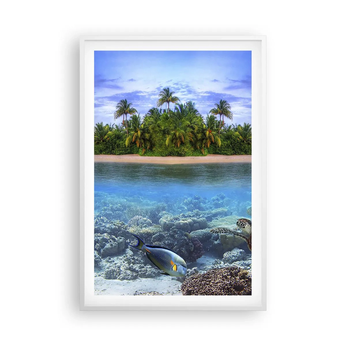 Poster in een witte lijst - Hemels eiland nodigt je uit - 61x91 cm