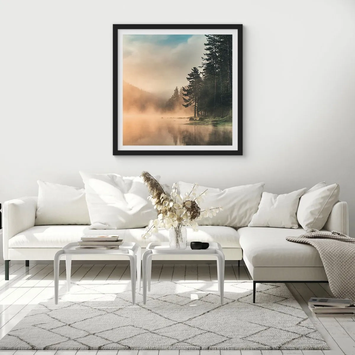 Poster in een zwarte lijst - De geboorte van de dag - 40x40 cm