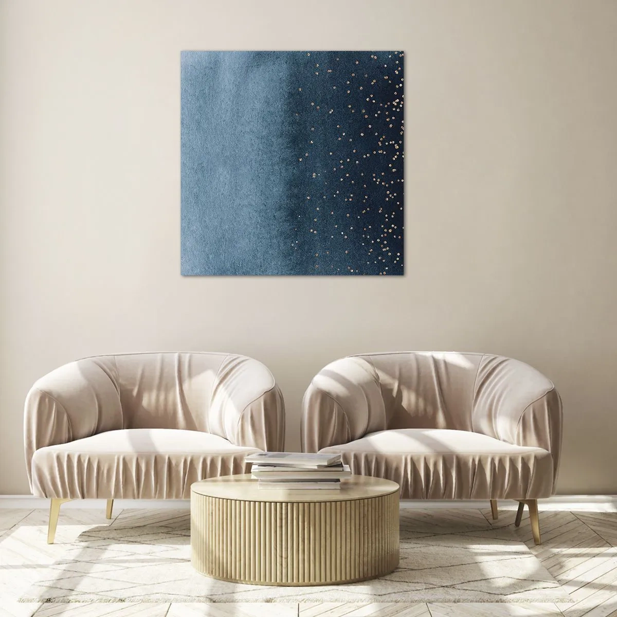 Schilderen op glas - Samenstelling - blauwe fasen - 70x70 cm