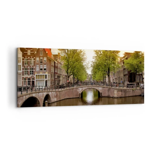 Schilderen op canvas - Met de boot of met de fiets? - 100x40 cm