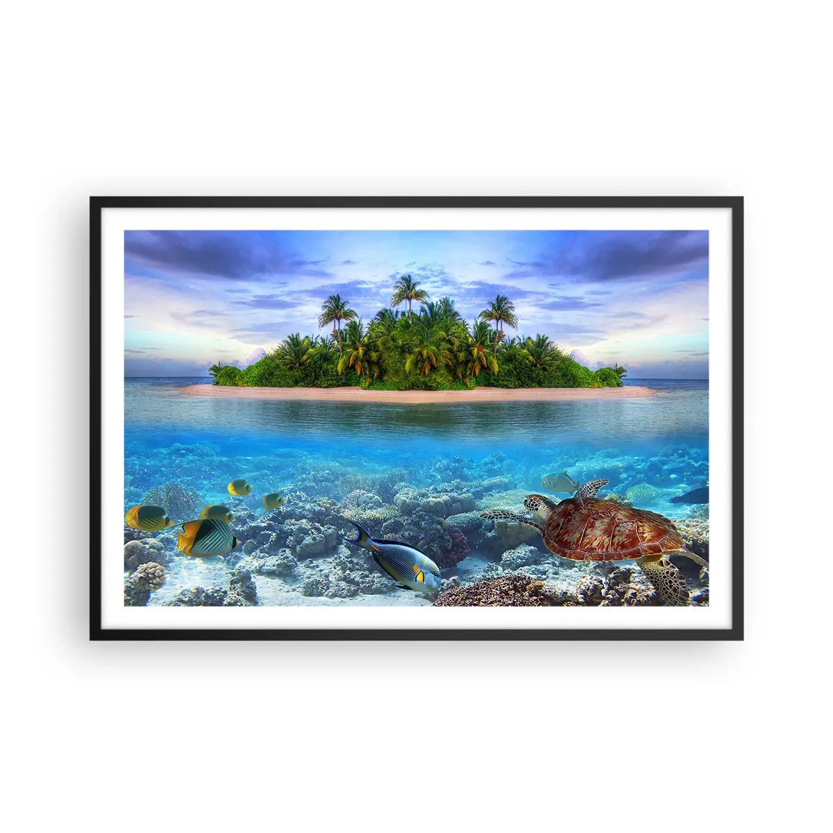 Poster in een zwarte lijst - Hemels eiland nodigt je uit - 91x61 cm