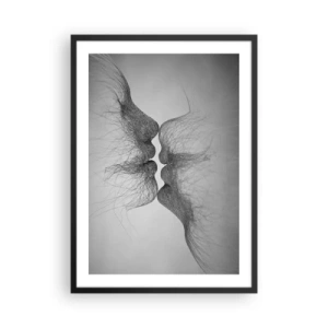 Poster in een zwarte lijst - Abstracte gezichten in de handeling van kussen, zwart-wit - 50x70cm - Kus van de wind - Moderne wanddecoratie voor woonkamer en slaapkamer ARTTOR
