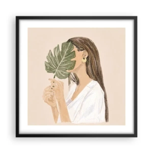 Poster in een zwarte lijst - Mysterieus portret met een waaier - 50x50 cm