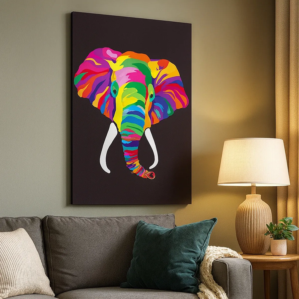 Schilderen op canvas - De olifant die ervan hield om in de regenboog te baden - 50x70 cm