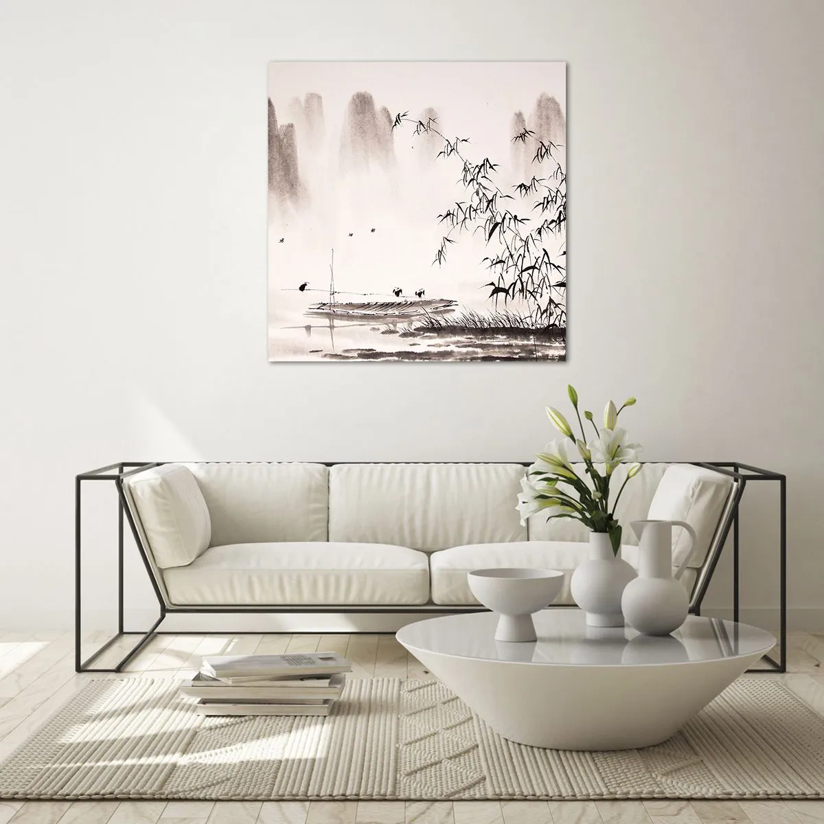 Schilderen op glas - De stilte van de rijstvelden - 60x60 cm