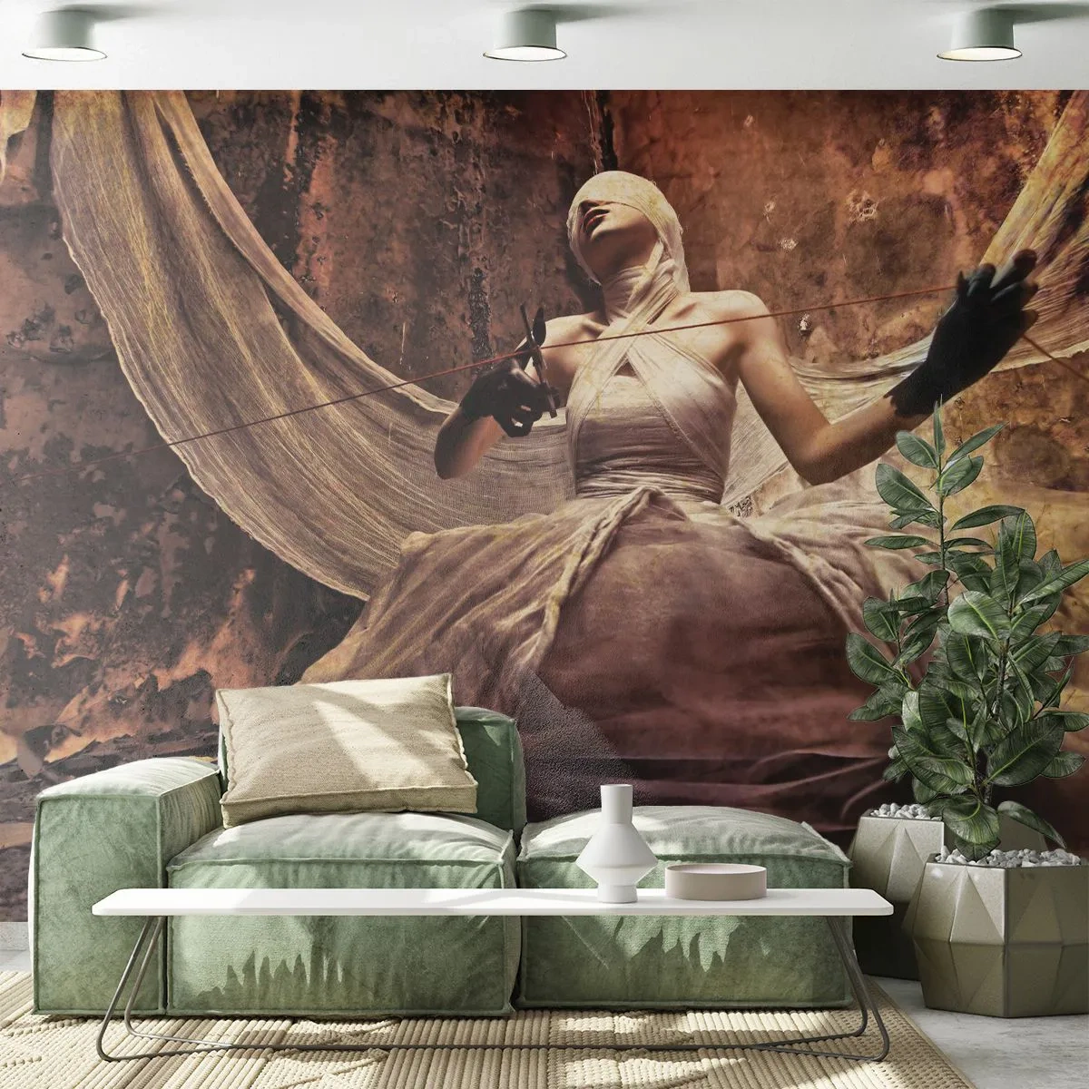 Fotobehang Premium Sand - Godin van het lot - Theater, Deel, Man - 100x70 cm