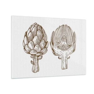 Schilderen op glas - Botanische tekening van een artisjok in zijn geheel en in doorsnede - 70x50cm - Anatomieles - Moderne wanddecoratie voor woonkamer en slaapkamer ARTTOR