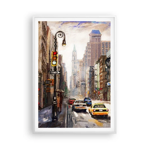 Poster in een witte lijst - New York - ook kleurrijk in de regen - 70x100 cm