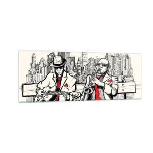 Schilderen op glas - Improvisatie van New York - 140x50 cm