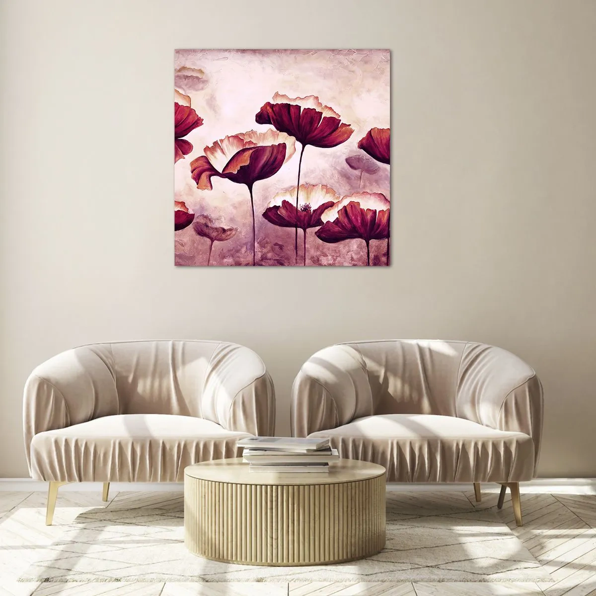 Schilderen op glas - Rood en wit bloemblad - 40x40 cm