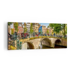 Schilderen op canvas - Lente aan de gracht - 120x50 cm