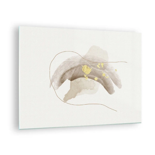Schilderen op glas - Beige en gouden abstractie met delicate lijnen en vormen - 70x50cm - Ontmoet in de ruimte - Moderne wanddecoratie voor woonkamer en slaapkamer ARTTOR