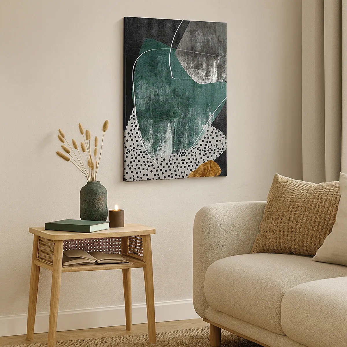 Schilderen op canvas - Kleurrijke abstractie met bladgoud - 50x70 cm